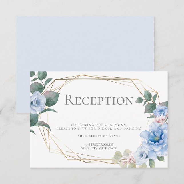 Wedding Reception | Powder Blue Peony Flowers Invitation (Front/Back)