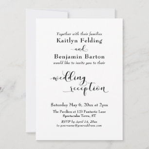 Wedding Reception Pretty Script Black White Simple Invitation