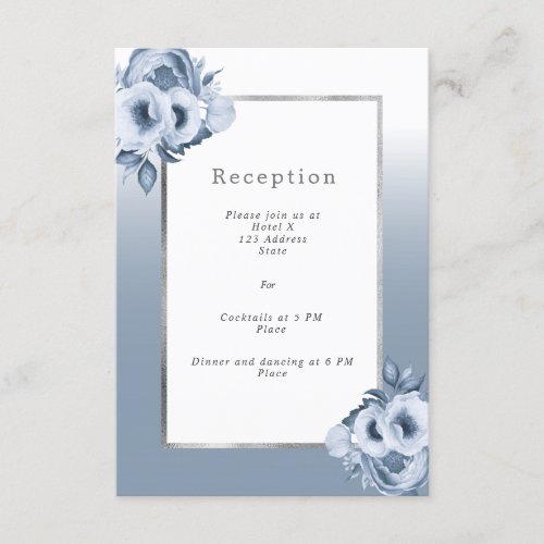 Wedding reception program dusty blue florals