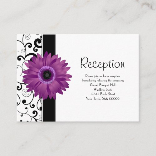 Wedding Reception Purple Gerbera Daisy w/ Scroll Business Card Template