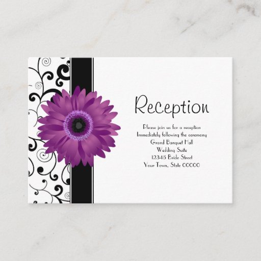 Customizable Wedding Reception Purple Gerbera Daisy w/ Scroll Business Card Template