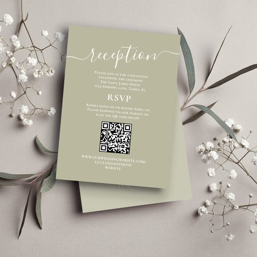 Wedding Reception QR Code RSVP Sage Green Enclosure Card