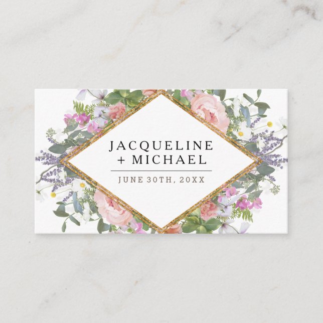 Wedding Reception Rose Gold Country Floral Art Enclosure Card (Front)