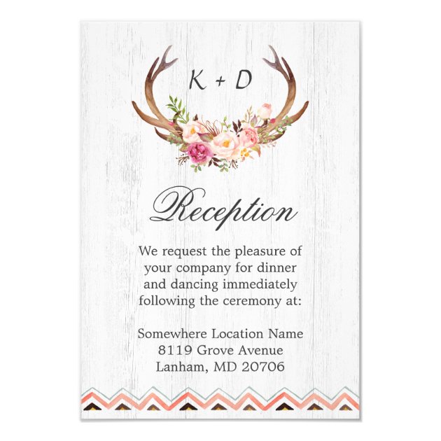 Wedding Reception Rustic Antler Wood Boho Decor Card