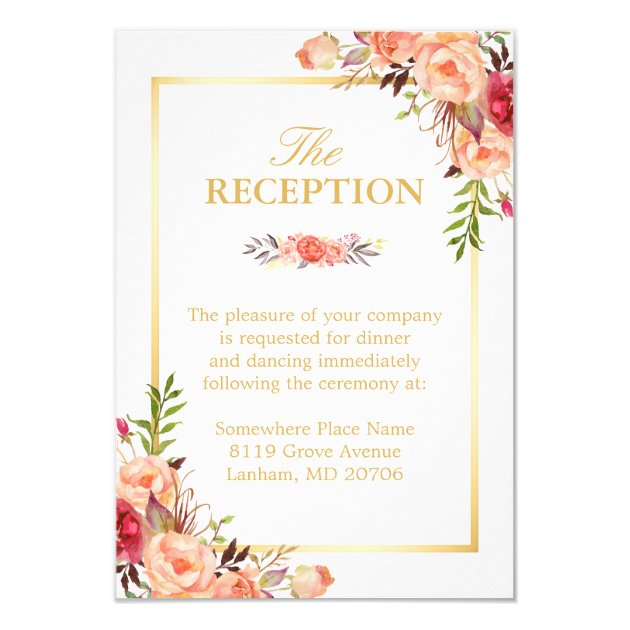Wedding Reception Rustic Gold Orange Floral Chic Card