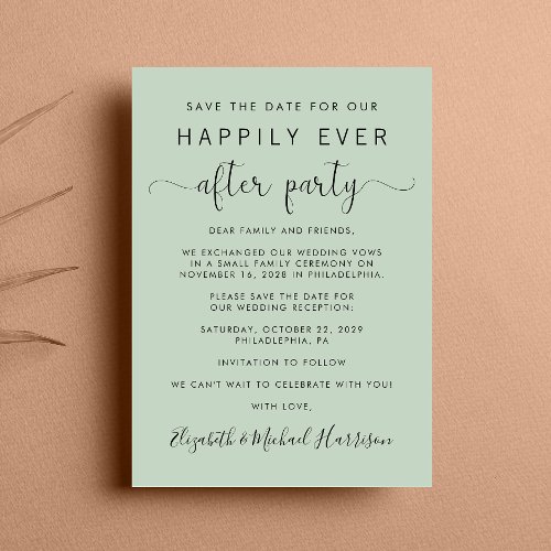 Wedding Reception Sage Save the Date  Announcement