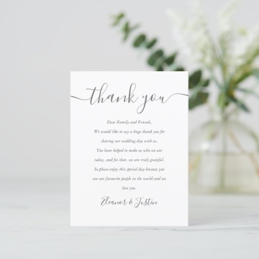 Wedding Reception Script Thank You Place Card | Zazzle