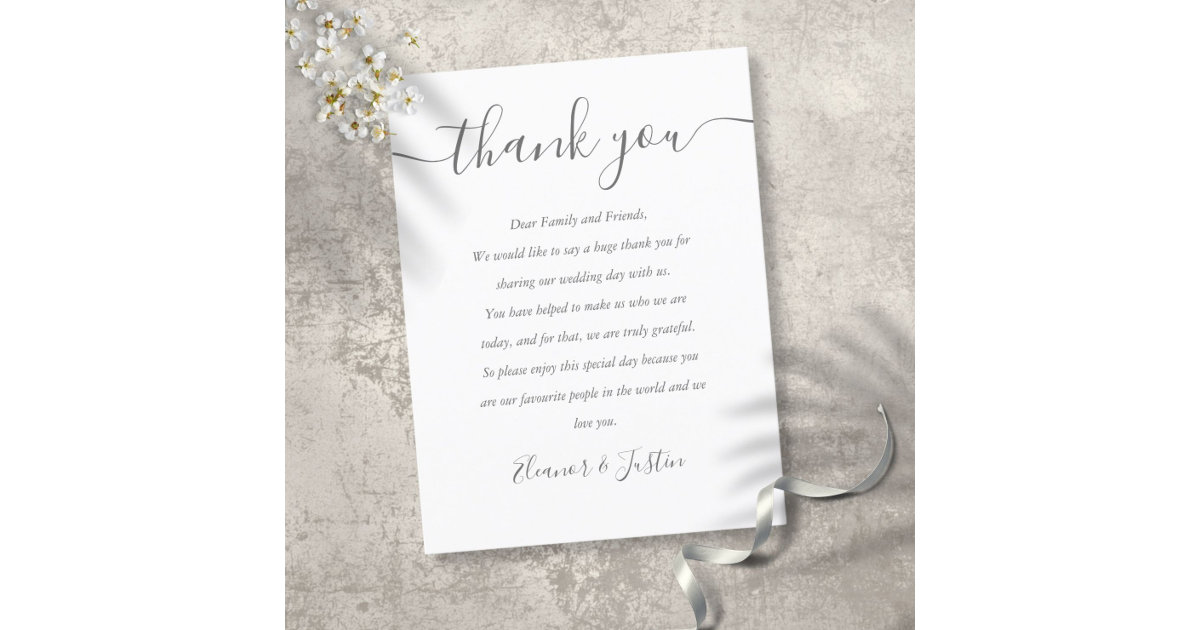 Wedding Reception Script Thank You Place Card | Zazzle