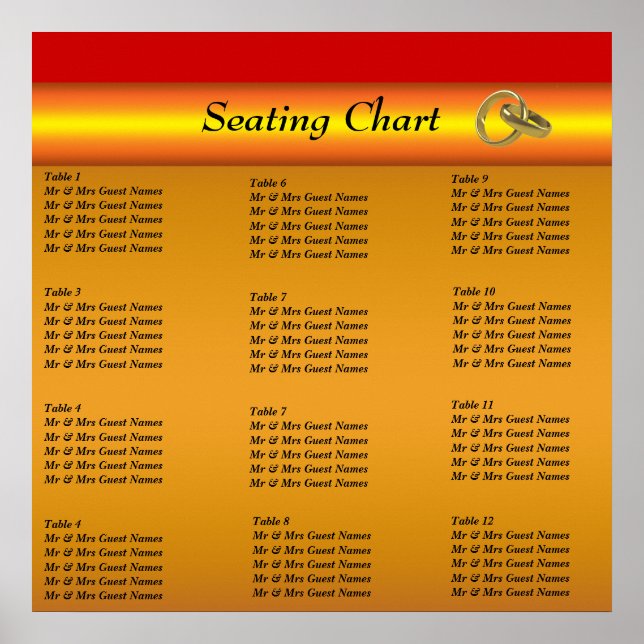 Wedding Reception Seating Chart Poster (Front)