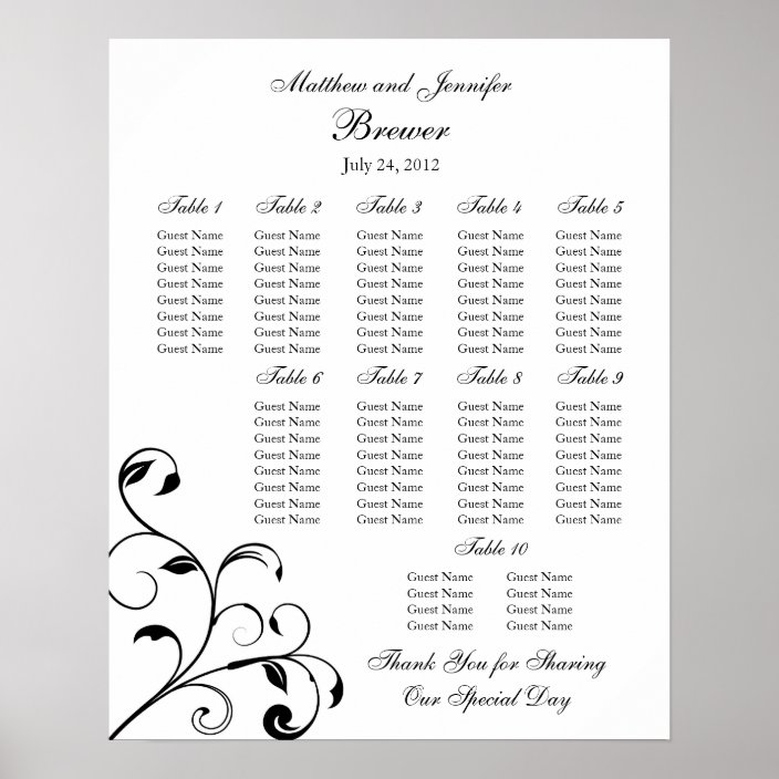 Wedding Reception Seating Chart Standard Sizes Zazzle Com