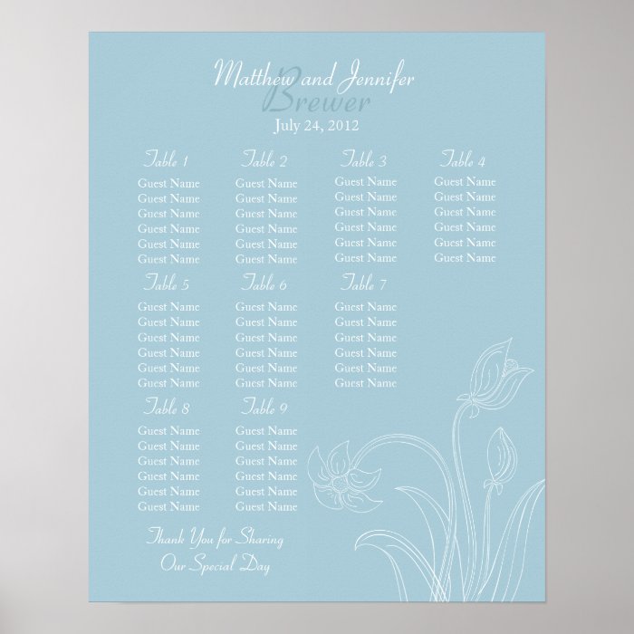 Wedding Reception Seating Chart Standard Sizes Poster Zazzle