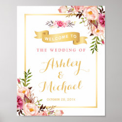 Wedding Reception Sign Elegant Chic Floral Gold
