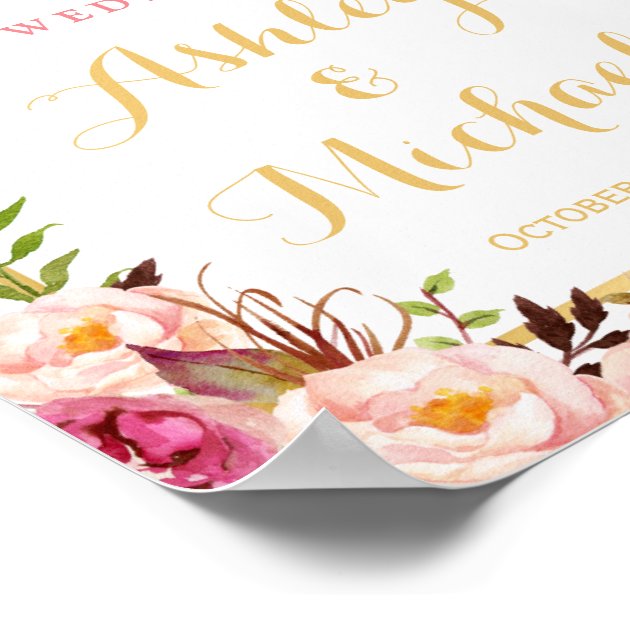 Wedding Reception Sign Elegant Chic Floral Gold Poster