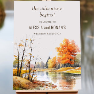 Wedding Reception Sign Fall Lake Watercolor Easel