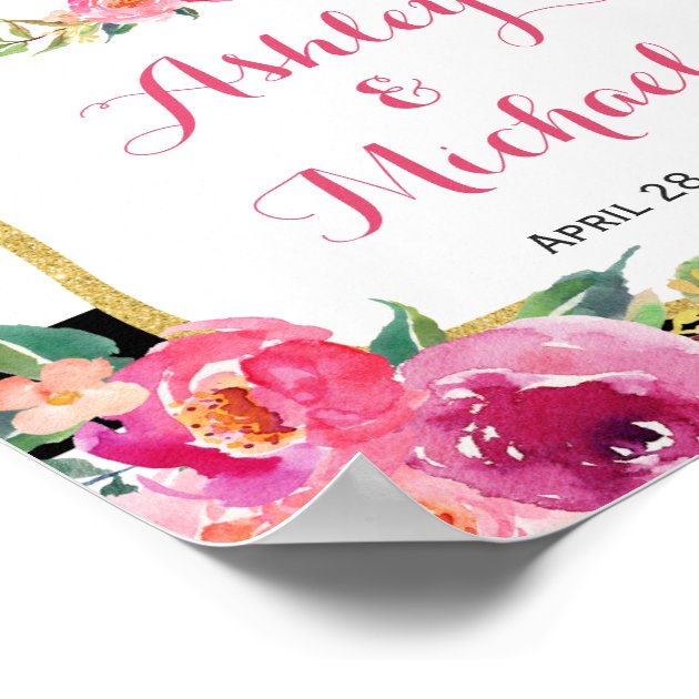 Wedding Reception Sign Fuchsia Purple Pink Floral