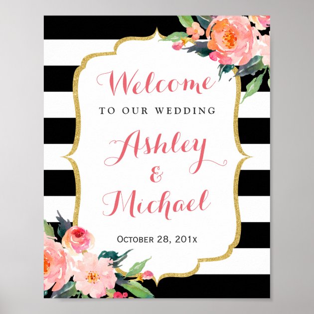 Wedding Reception Sign Watercolor Botanical Floral