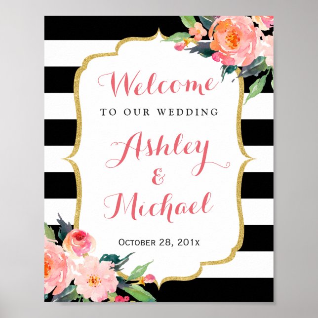 Wedding Reception Sign Watercolor Botanical Floral (Front)