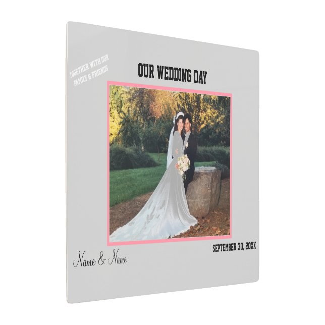 Wedding Reception Silver Pink Photo Guest Notes Metal Print (Angled)