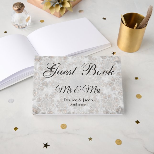 Wedding Reception Silver White Gold Simple Elegant Guest Book (Front Open)