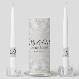 Wedding Reception Simple Silver White Gold Elegant Unity Candle Set