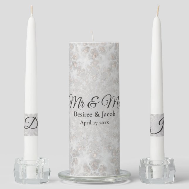 Wedding Reception Simple Silver White Gold Elegant Unity Candle Set (Front)