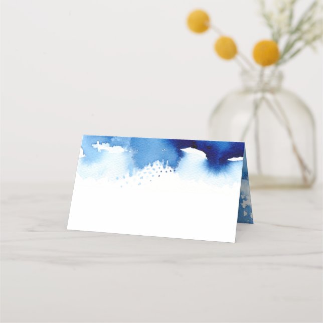 WEDDING RECEPTION stylish watercolor navy blue Place Card (Front)