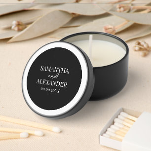 Wedding reception table black white minimalist mini candle favors