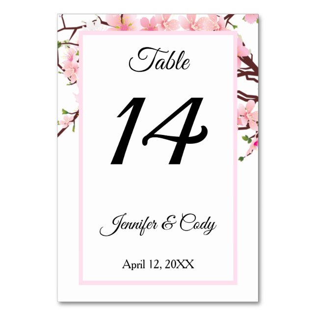 Wedding Reception Table Number Cherry Blossoms (Front)