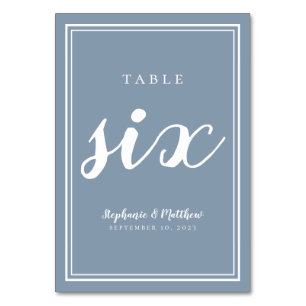 Wedding Reception Table Number Six Dusty Blue