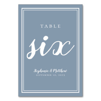 Wedding Reception Table Number Six | Dusty Blue