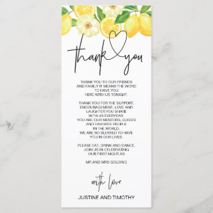 Wedding Reception Table Thank You Place Setting Menu