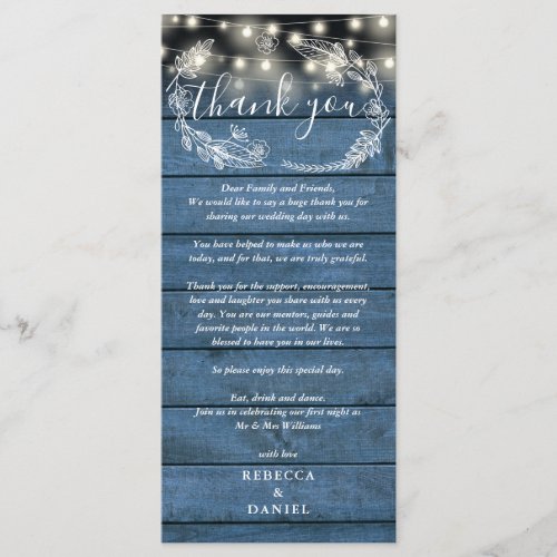 Wedding Reception Thank You Blue Rustic Place Card