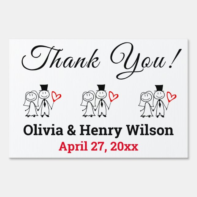 Wedding Reception Thank You Cute Couple Sign (Front)