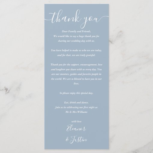 Wedding Reception Thank You Dusty Blue Place Card | Zazzle