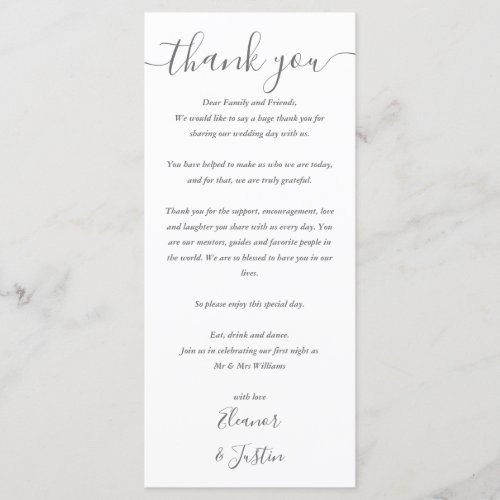 Wedding Reception Thank You Gray White Place Card