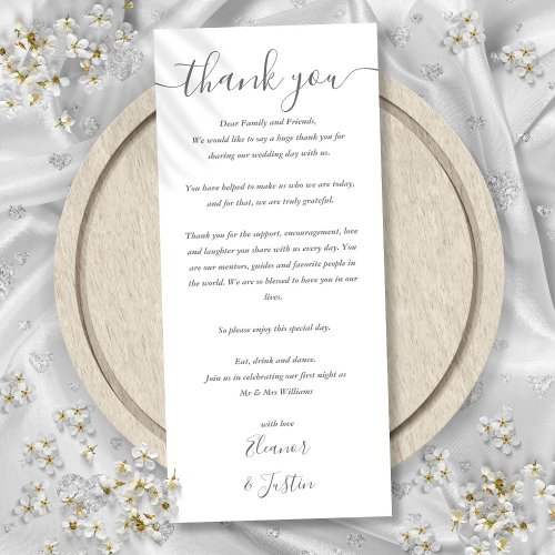 Wedding Reception Thank You Gray White Place Card