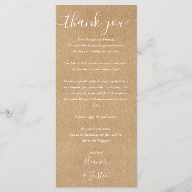 Wedding Reception Thank You Kraft Place Card (Front)