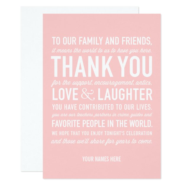 Wedding Reception Thank You Message Card In Pink