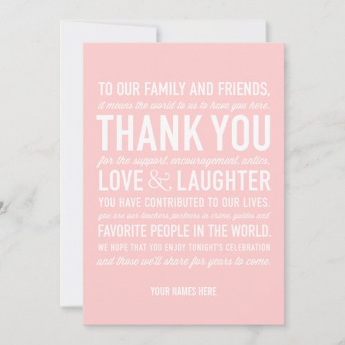 Wedding Reception Thank You Message Card in Pink Custom Announcements