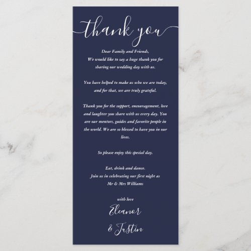 Wedding Reception Thank You Navy Blue Place Card