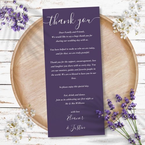 Wedding Reception Thank You Purple Place Card