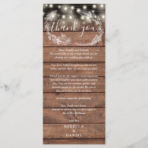 Wedding Reception Thank You Rustic Place Card