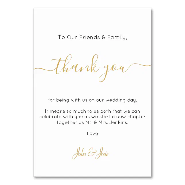 Wedding reception thank you Table Card | Zazzle