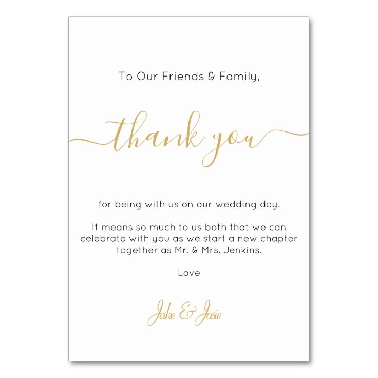 Wedding reception thank you Table Card | Zazzle