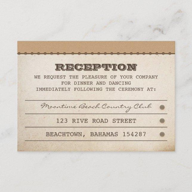 wedding reception tickets enclosure card (Front)