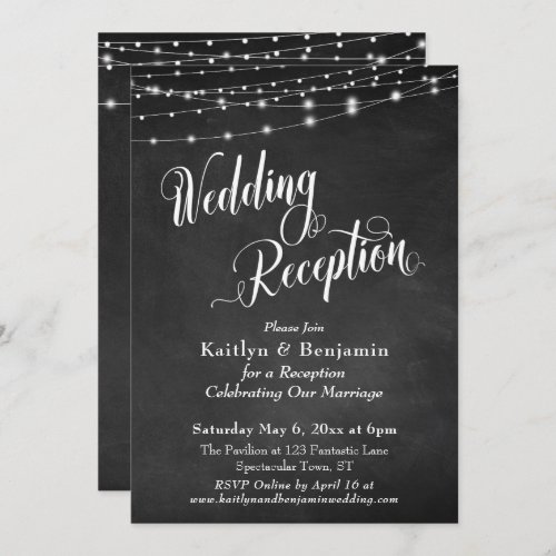 Wedding Reception Typography Chalkboard Lights Invitation