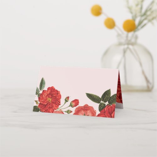 WEDDING RECEPTION vintage red roses floral bouquet Place Card