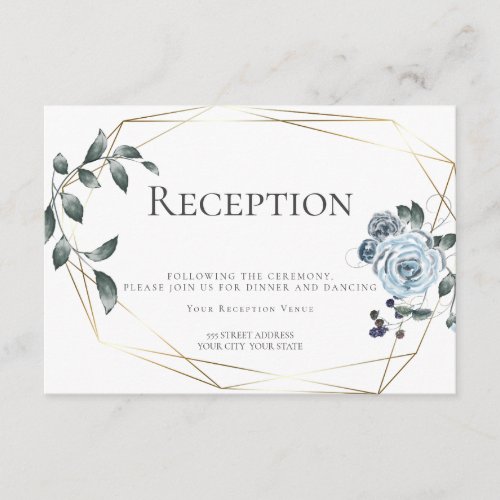 Wedding Reception  Watercolor Dusty Blue Floral Enclosure Card