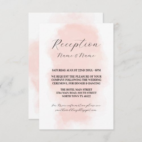 Wedding Reception Watercolor Peach Wash  Enclosure Card