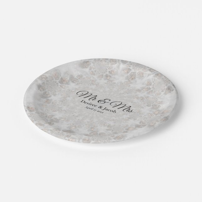 Wedding Reception White Silver Gold Simple Elegant Paper Plates (Angled)